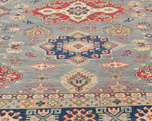 8x10 Gray Kuba Afghan Hand Knotted Wool Area Rug